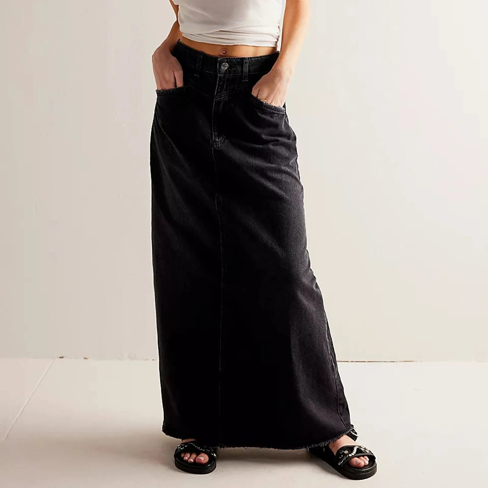 Classic High Rise Denim Maxi Skirt - Black Thesis