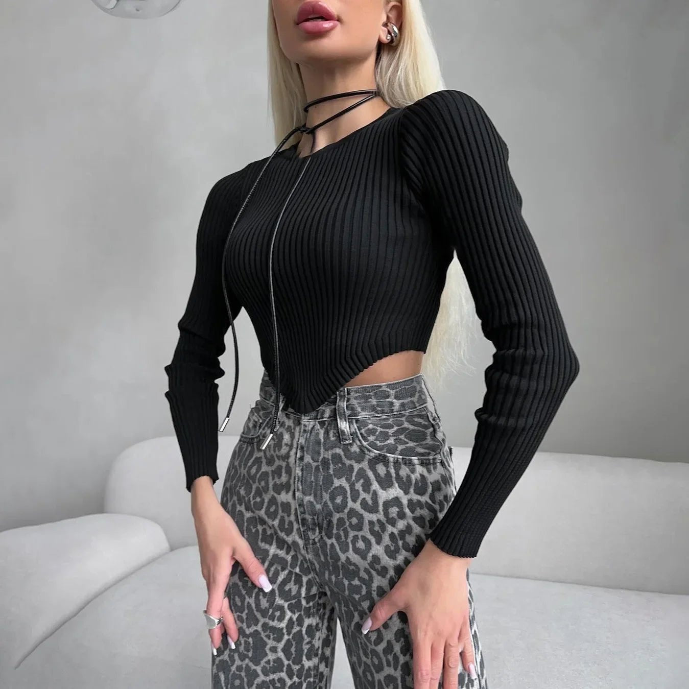 Leopard Print High Waist Straight Leg Jeans - Black Thesis