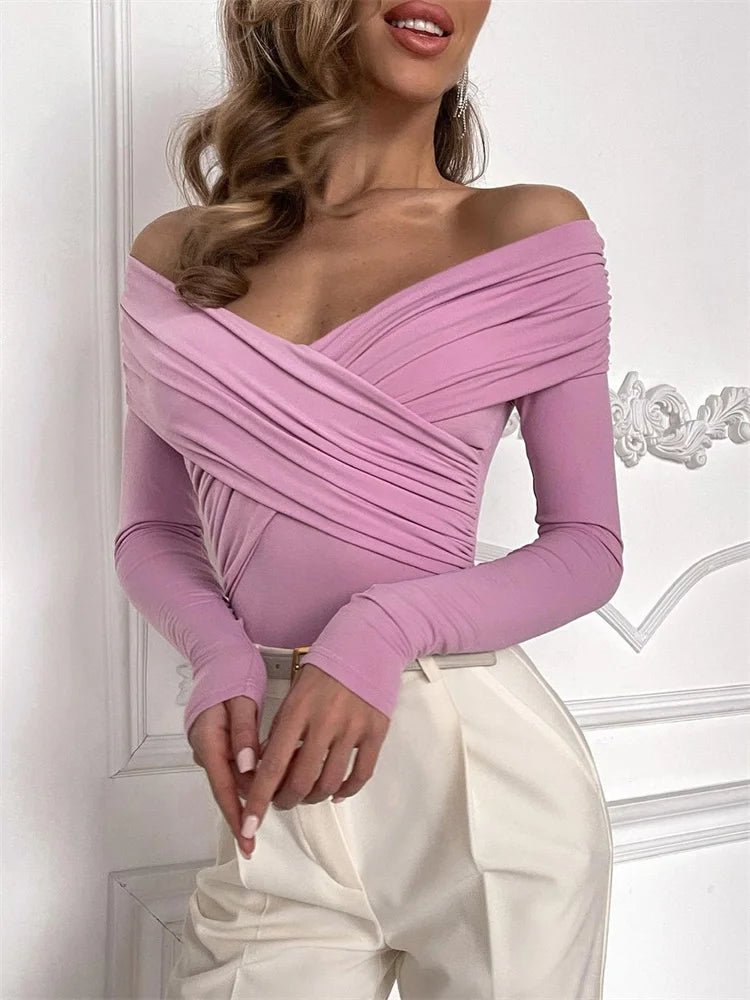 Maya Off‑Shoulder Wrap Long Sleeve Top - Black Thesis