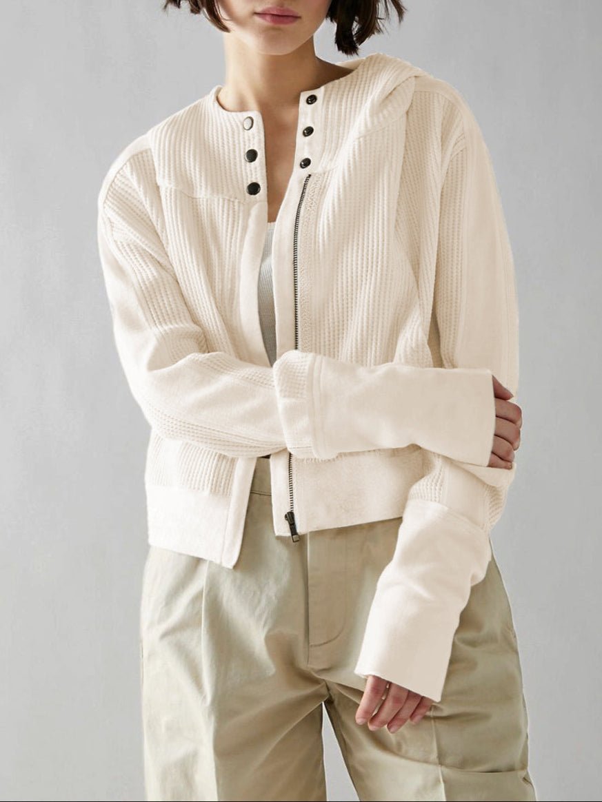 Mesa Textured Waffle‑Knit Zip Hoodie - Black Thesis