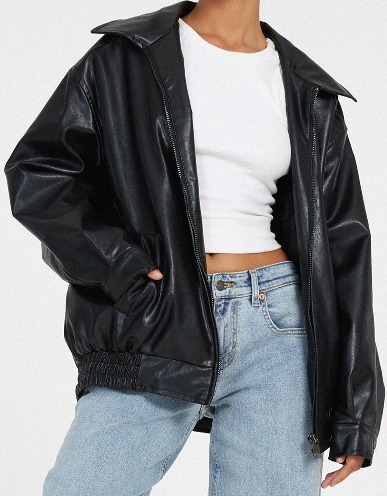 Oversized Leather Bomber Jacket - Black Thesis