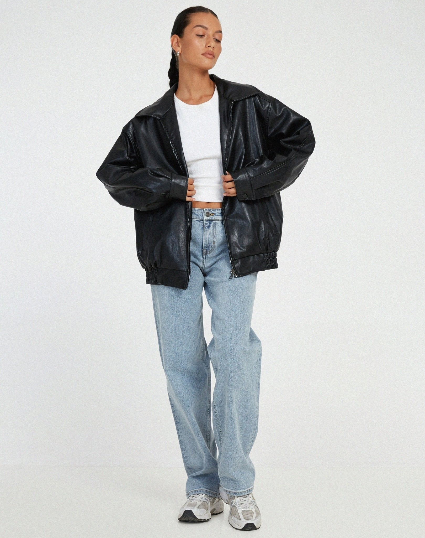 Oversized Leather Bomber Jacket - Black Thesis