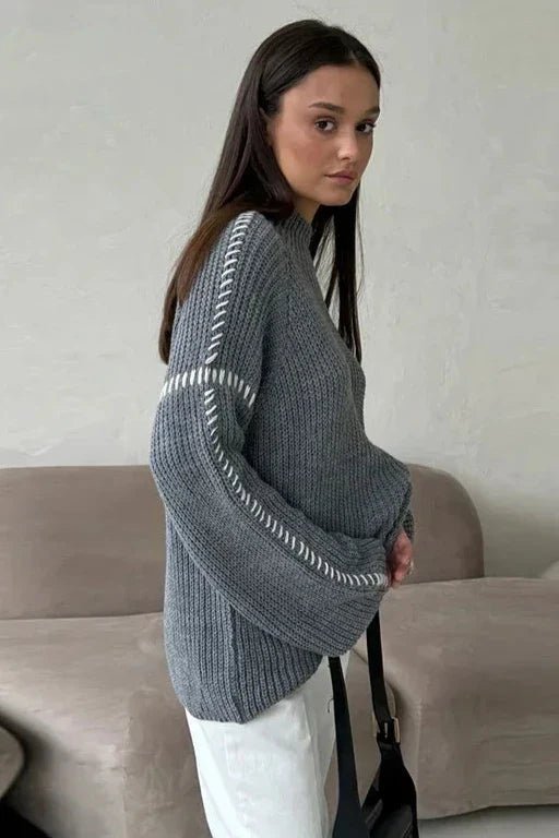 Oversized Patchwork Knit Jumper | Mock Neck with Flared Sleeves - Black Thesis