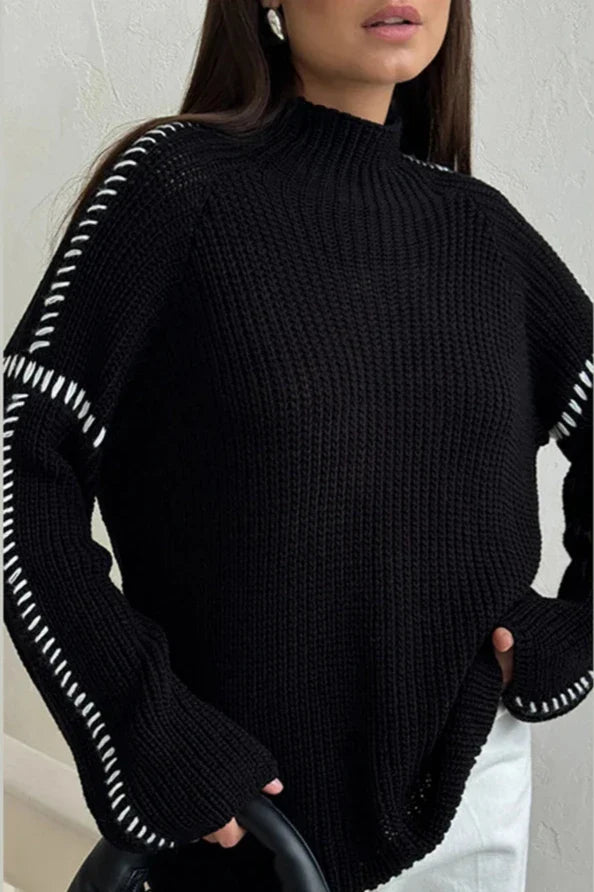 Oversized Patchwork Knit Jumper | Mock Neck with Flared Sleeves - Black Thesis
