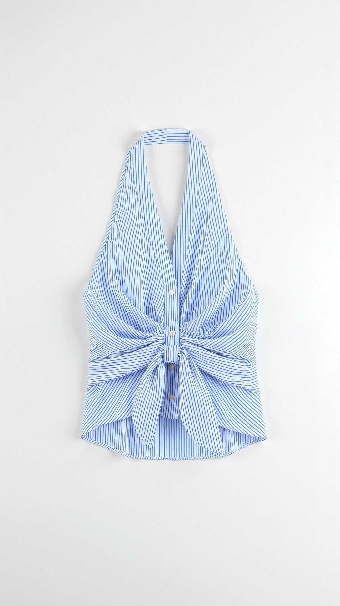 Striped Halter Tie‑Front Top - Black Thesis