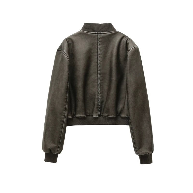 Vintage - Washed Leather Bomber Jacket - Black Thesis