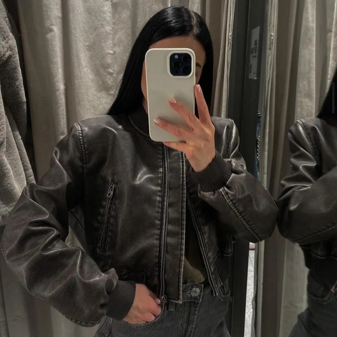 Vintage - Washed Leather Bomber Jacket - Black Thesis