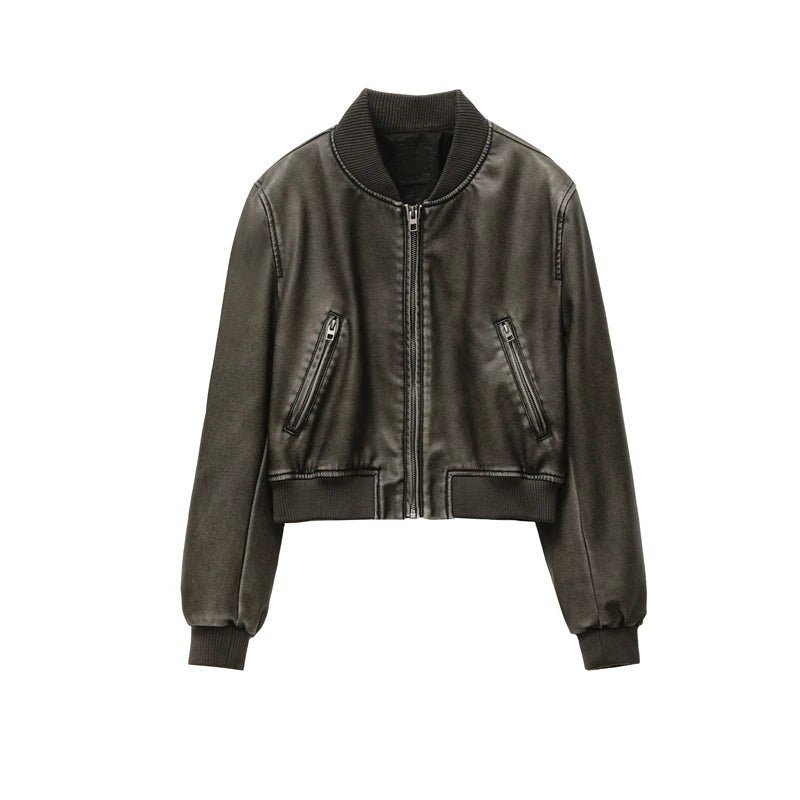 Vintage - Washed Leather Bomber Jacket - Black Thesis