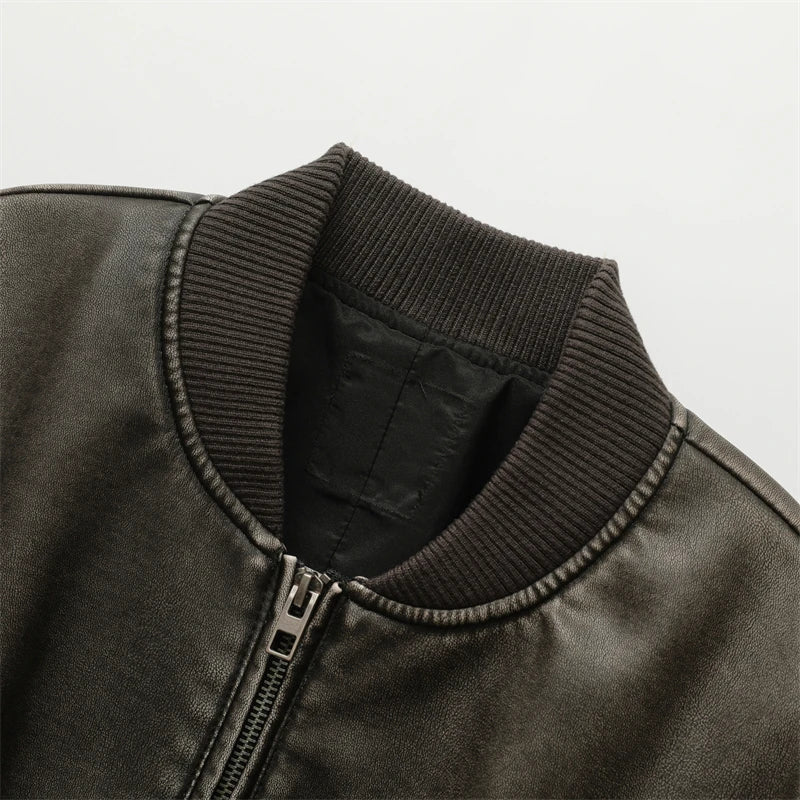 Vintage - Washed Leather Bomber Jacket - Black Thesis