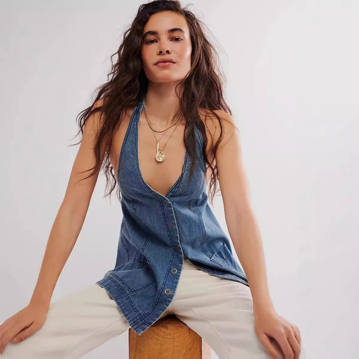 Denim Halter Neck Top - Black Thesis