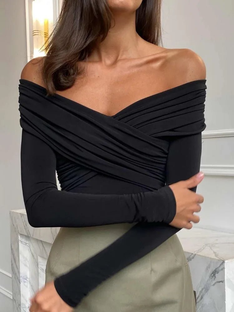 Maya Off‑Shoulder Wrap Long Sleeve Top - Black Thesis