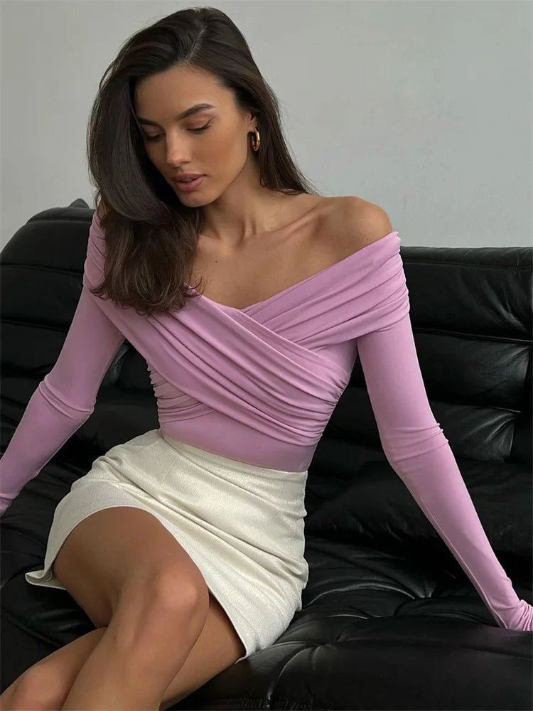 Maya Off‑Shoulder Wrap Long Sleeve Top - Black Thesis