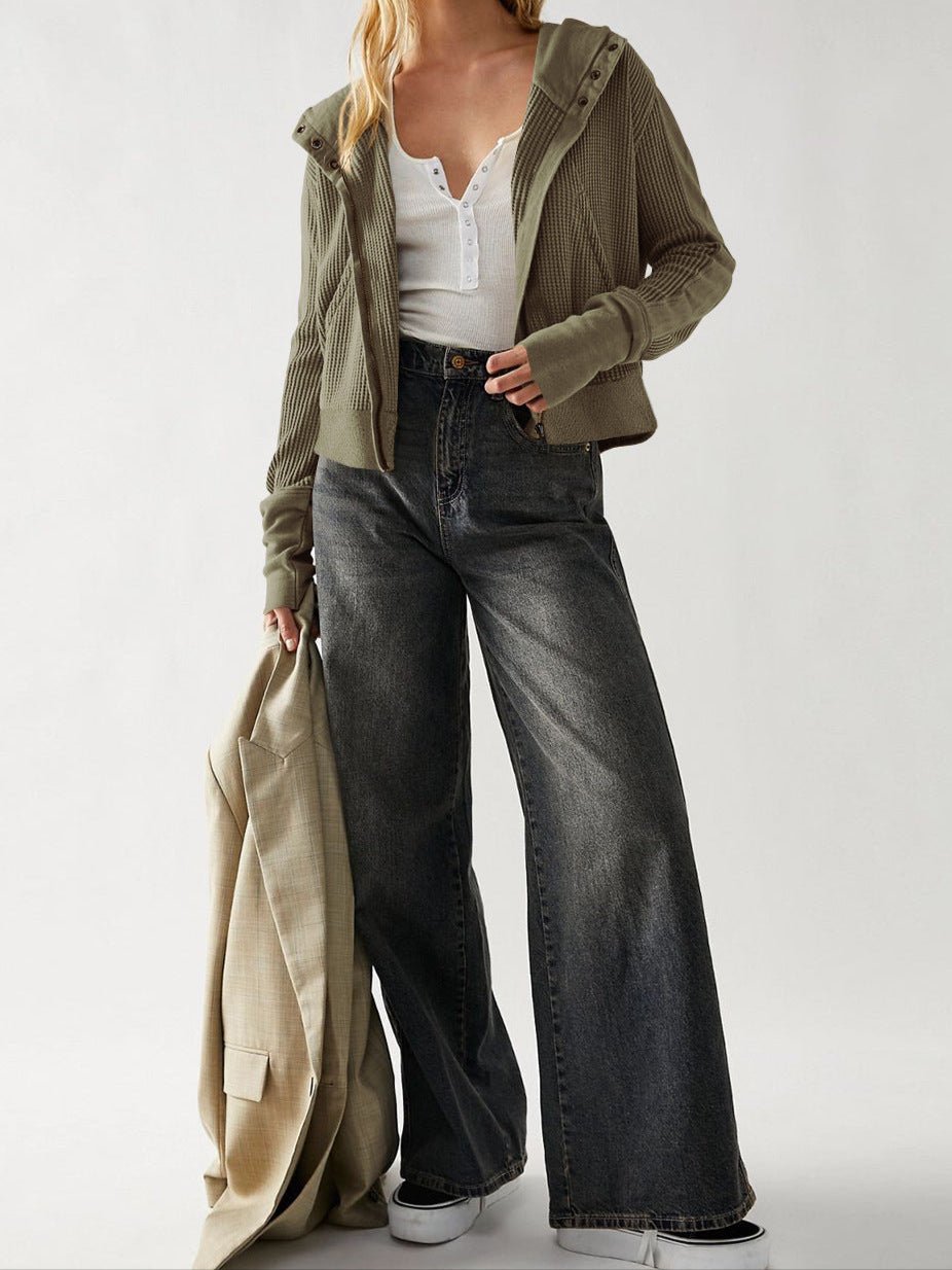 Mesa Textured Waffle‑Knit Zip Hoodie - Black Thesis