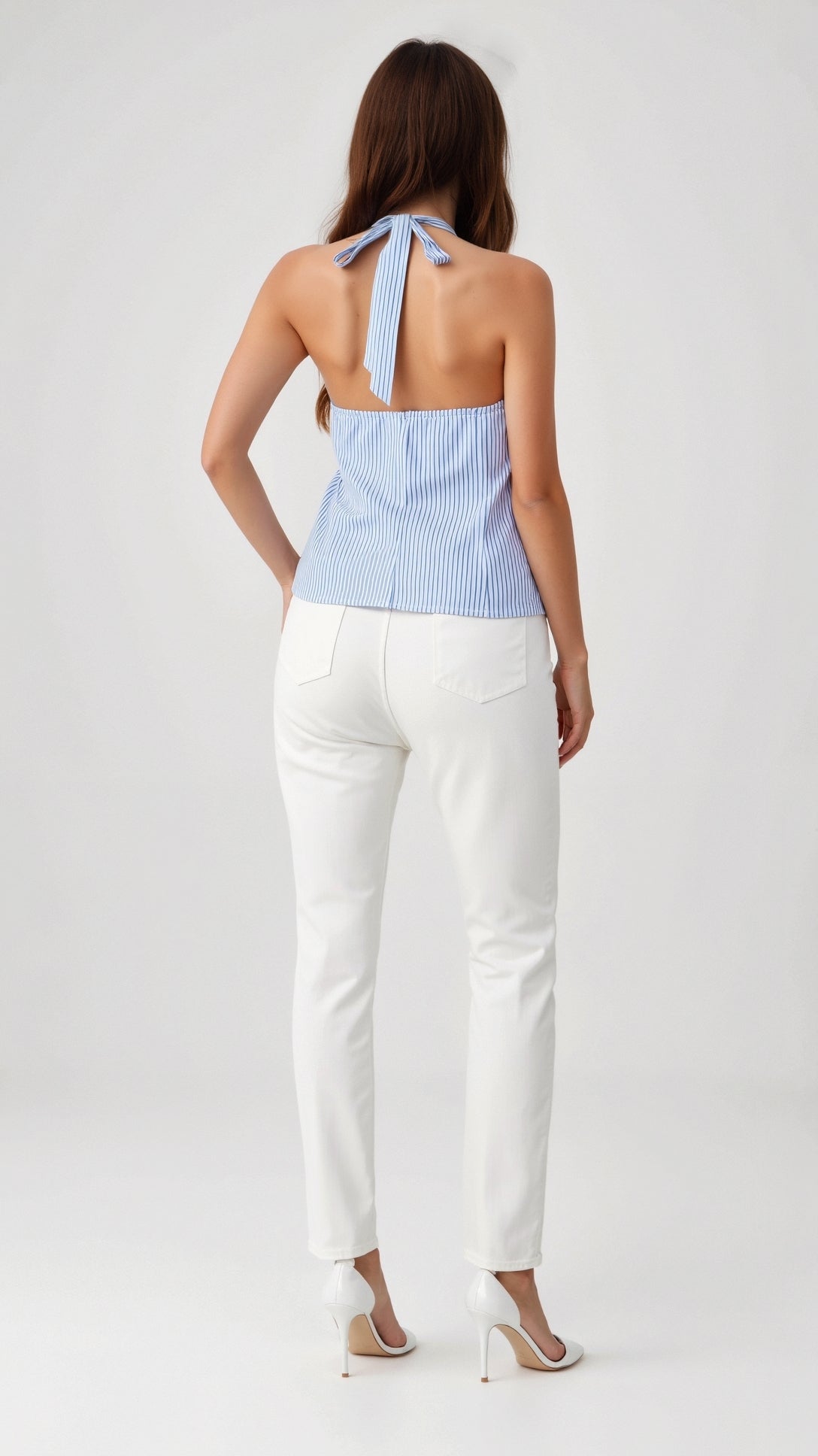 Striped Halter Tie‑Front Top - Black Thesis