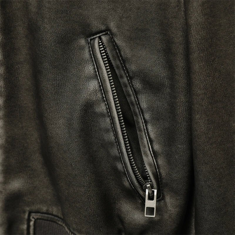Vintage - Washed Leather Bomber Jacket - Black Thesis